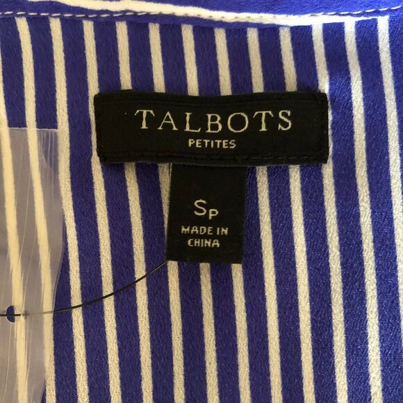 Talbots Lg Slv Button Down Striped Shirt w Waist Tie Purple + White Sz SP NWT - Picture 2 of 5